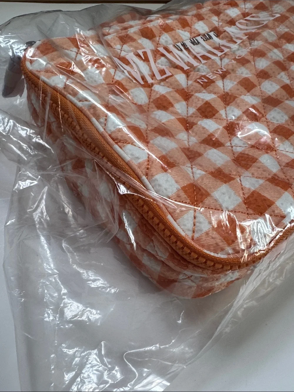 MZ Wallace Sunset Orange Gingham Zip Round Organizer